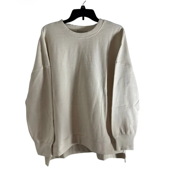 Women's ZENANA Cream Ribbed Sweatshirt M - Picture 2 of 5
